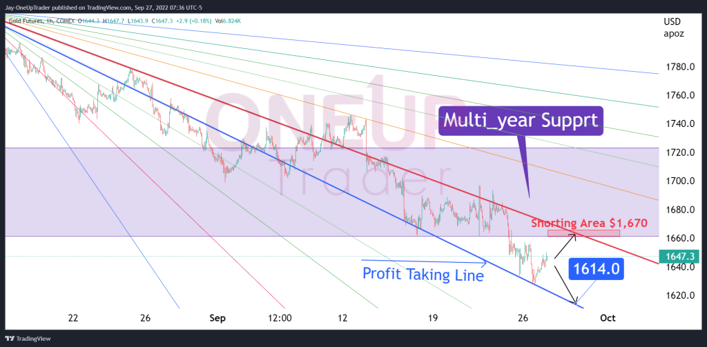 1 Hourly Gold Chart with Fibonacci Fan 