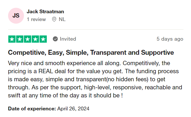 Jack Straatman's Review on TrustPilot about OneUp Trader Funded Trading Program