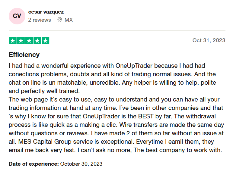 trust pilot review funded trader at oneup trader funded trader program
