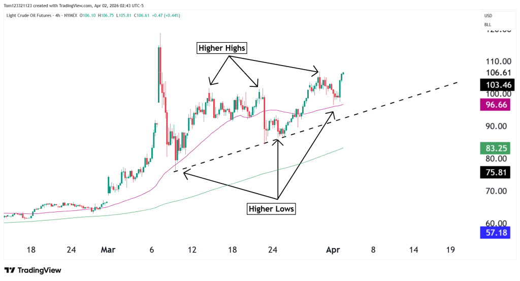 Crude Oil CL futures daily chart
