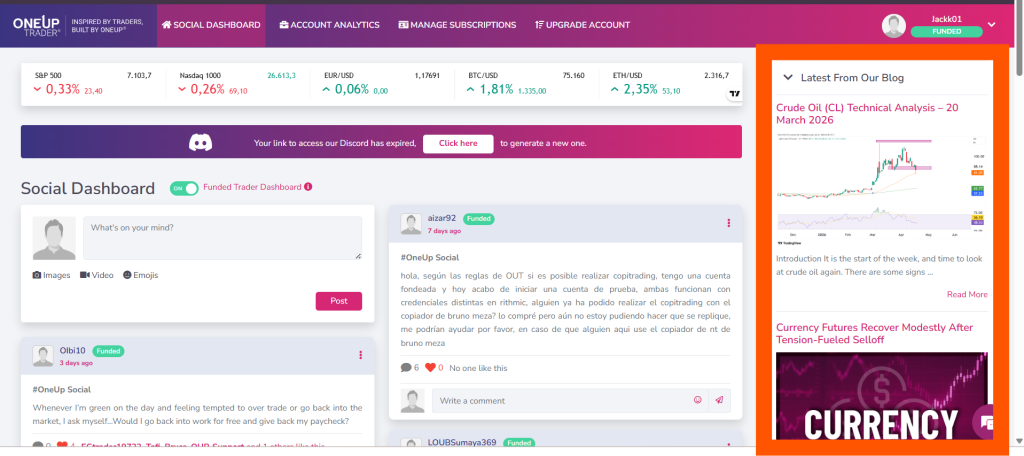 Blog from oneup trader dashboard