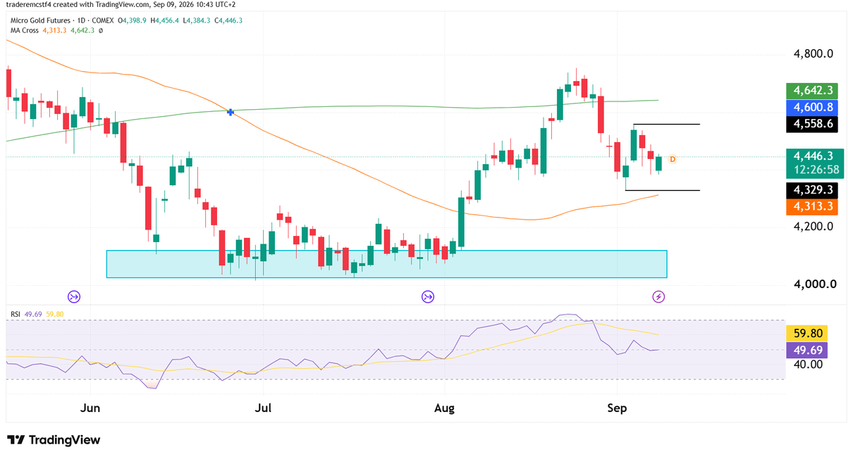 Daily chart GC gold futures technical analysis